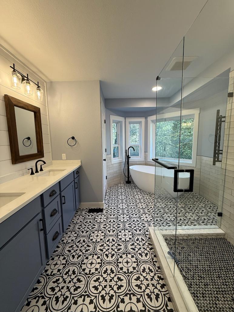 Custom tile shower with premium tile flooring and modern design in Enumclaw WA