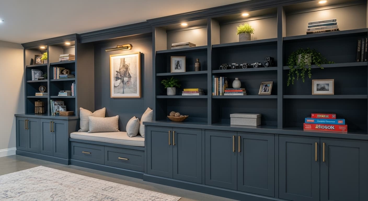 Custom built-in entertainment center and shelving in King County WA