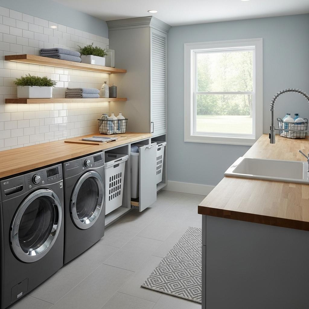 Custom mudroom with organized storage and laundry room design in King County WA