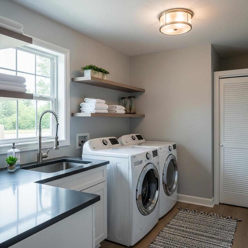 Laundry room remodel with quality gray cabinets and utility sink by Rainier Home Renovations